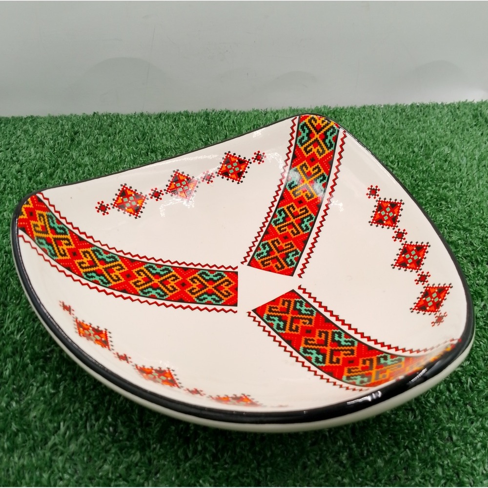 VTG Ukrainian Ceramics 10" Centerpiece Platter Plate Triangular - Hand Painted